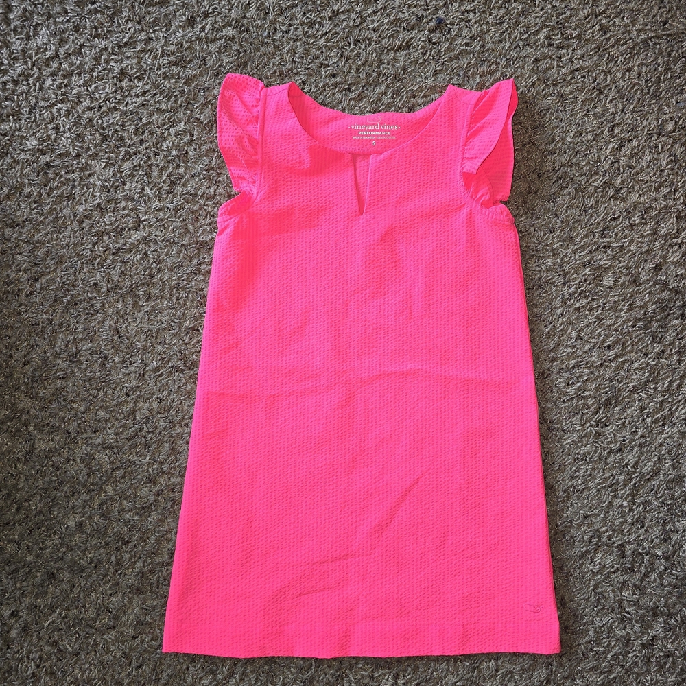 Vineyard Vines Bright Pink Flutter Sleeve Dress